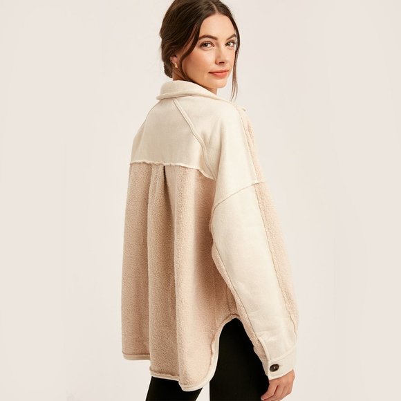 Listicle Oversized Terry Cloth Collar Button Closure Pocket Shacket - Picture 6 of 9